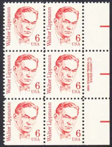 USA Michel 1766 / Scott 1849 postfrisch vert.BLOCK RÄNDER rechts (unten ungezähnt) m/ Copyright Symbol - Amerikanische Persönlichkeiten: Walter Lippmann (1889-1974), Journalist