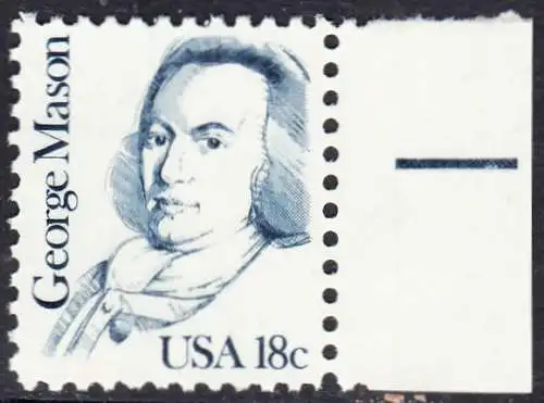 USA Michel 1468 / Scott 1858 postfrisch EINZELMARKE RAND rechts (a2) - Amerikanische Persönlichkeiten: George Mason (1725-1792), Politiker