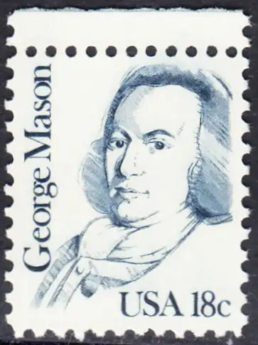 USA Michel 1468 / Scott 1858 postfrisch EINZELMARKE RAND oben - Amerikanische Persönlichkeiten: George Mason (1725-1792), Politiker