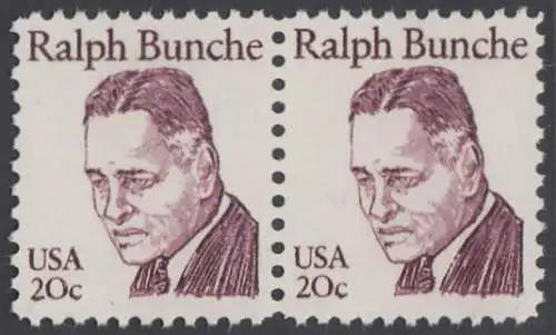 USA Michel 1524 / Scott 1860 postfrisch horiz.PAAR (a2) - Amerikanische Persönlichkeiten: Ralph J. Bunche (1904-1971), Diplomat, Friedensnobelpreis 1950