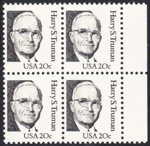 USA Michel 1676 / Scott 1862 postfrisch BLOCK RÄNDER rechts - Amerikanische Persönlichkeiten: Harry S. Truman (1884-1972), 33. Präsident der USA