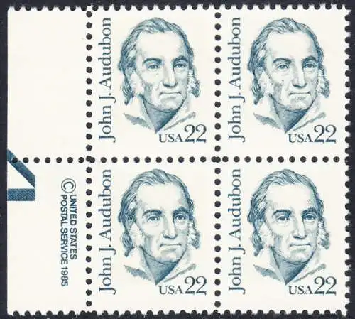 USA Michel 1749 / Scott 1863 postfrisch BLOCK RÄNDER links m/ copyright symbol (a1)- Amerikanische Persönlichkeiten: John James Audubon (1785-1851), Zeichner
