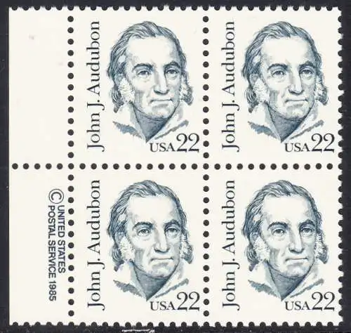 USA Michel 1749 / Scott 1863 postfrisch BLOCK RÄNDER links m/ copyright symbol (a2)- Amerikanische Persönlichkeiten: John James Audubon (1785-1851), Zeichner