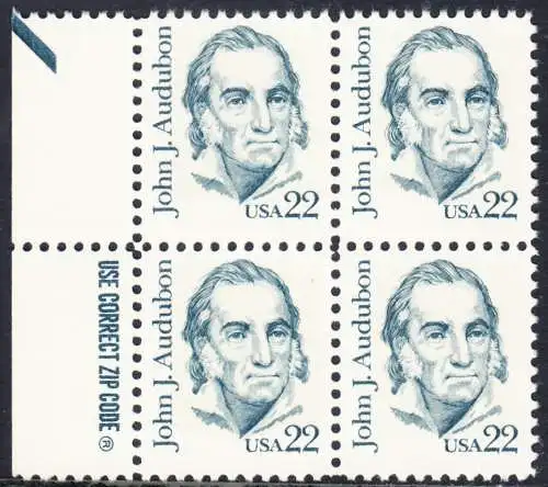 USA Michel 1749 / Scott 1863 postfrisch BLOCK RÄNDER links m/ zip emblem - Amerikanische Persönlichkeiten: John James Audubon (1785-1851), Zeichner