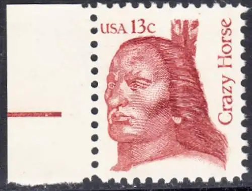 USA Michel 1525 / Scott 1855 postfrisch EINZELMARKE RAND links - Amerikanische Persönlichkeiten: Crazy Horse (ca. 1840-1877), Häuptling der Oglala Sioux