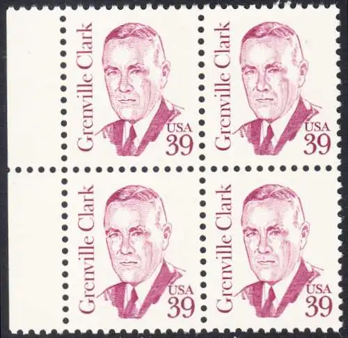 USA Michel 1730 / Scott 1867 postfrisch BLOCK RÄNDER links - Amerikanische Persönlichkeiten: Grenville Clark (1885-1967), Jurist