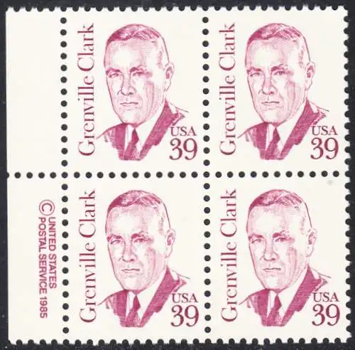 USA Michel 1730 / Scott 1867 postfrisch BLOCK RÄNDER links m/ copyright symbol (a1) - Amerikanische Persönlichkeiten: Grenville Clark (1885-1967), Jurist