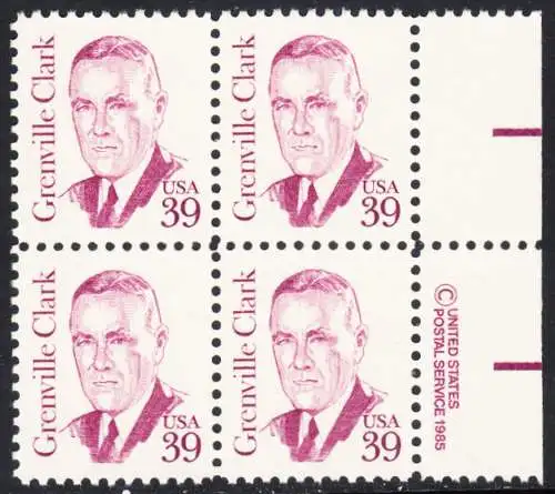 USA Michel 1730 / Scott 1867 postfrisch BLOCK RÄNDER rechts m/ copyright symbol (a2) - Amerikanische Persönlichkeiten: Grenville Clark (1885-1967), Jurist