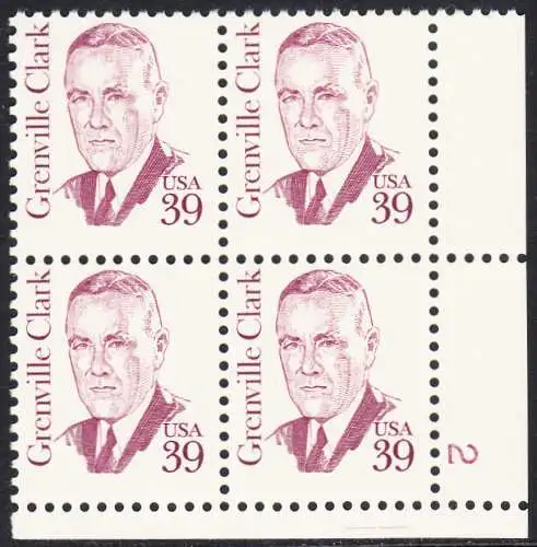 USA Michel 1730 / Scott 1867 postfrisch PLATEBLOCK ECKRAND unten rechts - Amerikanische Persönlichkeiten: Grenville Clark (1885-1967), Jurist