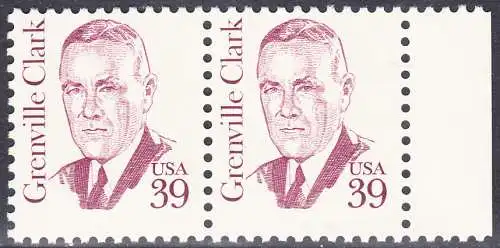 USA Michel 1730 / Scott 1867 postfrisch horiz.PAAR RAND rechts (a2) - Amerikanische Persönlichkeiten: Grenville Clark (1885-1967), Jurist