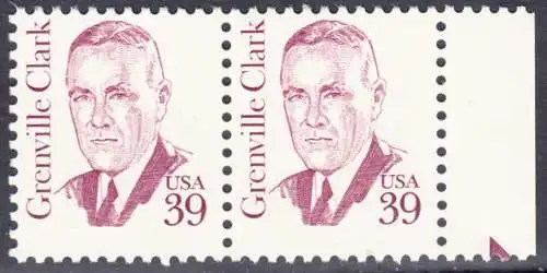 USA Michel 1730 / Scott 1867 postfrisch horiz.PAAR RAND rechts (a3) - Amerikanische Persönlichkeiten: Grenville Clark (1885-1967), Jurist