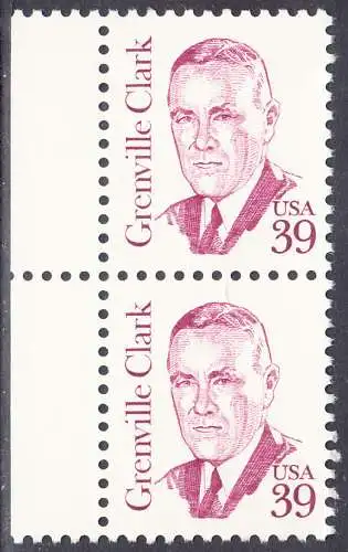 USA Michel 1730 / Scott 1867 postfrisch vert.PAAR RÄNDER links - Amerikanische Persönlichkeiten: Grenville Clark (1885-1967), Jurist