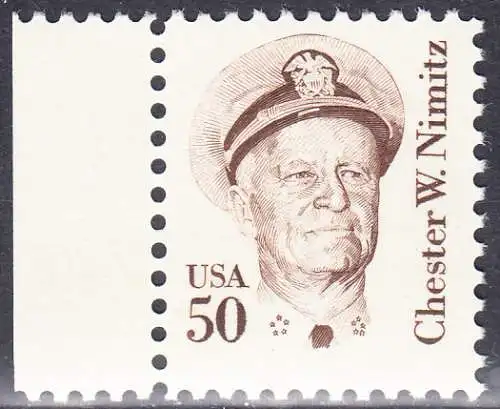 USA Michel 1728 / Scott 1869 postfrisch EINZELMARKE RAND links (a2) - Amerikanische Persönlichkeiten: Chester W. Nimitz (1885-1966), Admiral