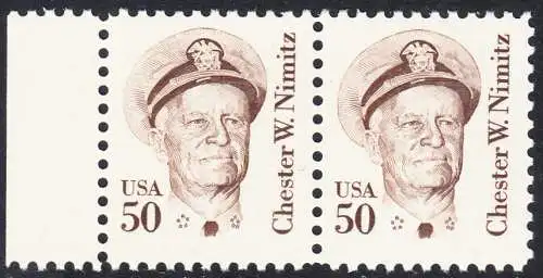 USA Michel 1728 / Scott 1869 postfrisch horiz.PAAR  RAND links - Amerikanische Persönlichkeiten: Chester W. Nimitz (1885-1966), Admiral