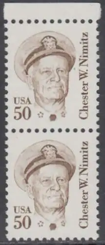 USA Michel 1728 / Scott 1869 postfrisch vert.PAAR RAND oben (a2) - Amerikanische Persönlichkeiten: Chester W. Nimitz (1885-1966), Admiral
