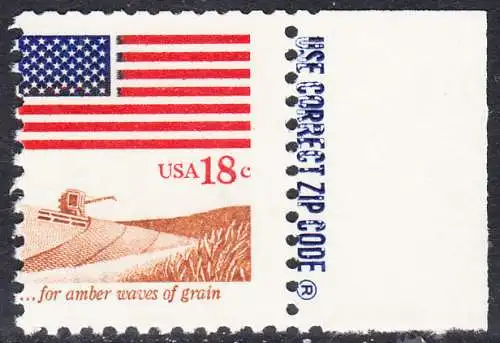 USA Michel 1464 / Scott 1890 postfrisch EINZELMARKE RAND rechts m/ ZIP-Emblem (a2) - Flagge, Weizenfeld