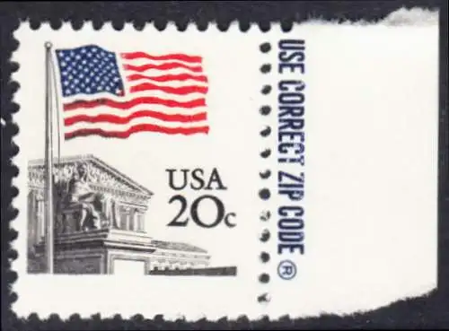 USA Michel 1522 / Scott 1894 postfrisch EINZELMARKE RAND rechrts  m/ ZIP-emblem - Flagge, Gebäude des obersten Bundesgerichts