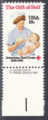 USA Michel 1467 / Scott 1910 postfrisch EINZELMARKE RAND unten (a2)- Amerikanisches Rotes Kreuz