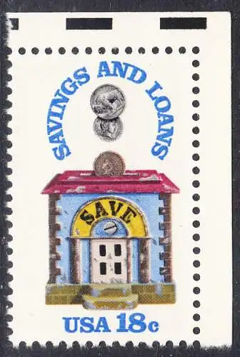 USA Michel 1469 / Scott 1911 postfrisch EINZELMARKE ECKRAND oben rechts - 150 Jahre Sparkassen; Alte Sparbüchse