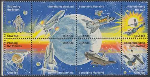 USA Michel 1481-1488 / Scott 1912-1919 postfrisch (Gummi beeintr.) BLOCK RÄNDER links - Erfolge der Raumfahrt