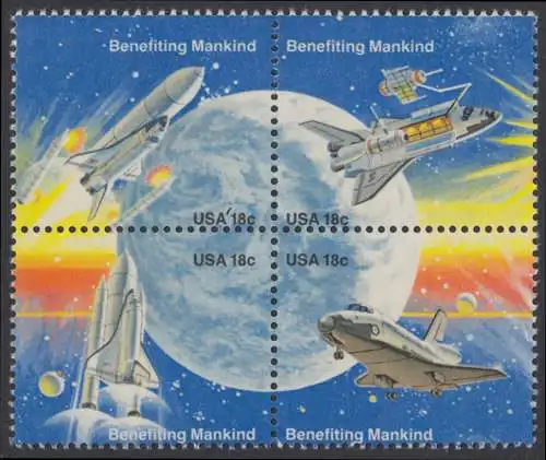 USA Michel 1482-1483+1486-1487 / Scott 1913-1914+1917-1918 postfrisch BLOCK - Erfolge der Raumfahrt; Raumfähre Columbia