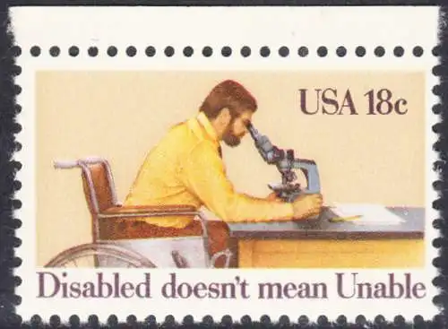 USA Michel 1497 / Scott 1925 postfrisch EINZELMARKE RAND oben - Internationales Jahr der Behinderten