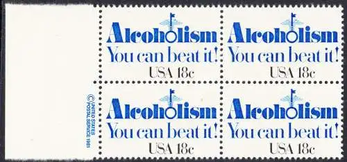 USA Michel 1499 / Scott 1927 postfrisch BLOCK RÄNDER links m/ copyright symbol (a2) - Kampf gegen den Alkoholismus