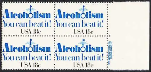 USA Michel 1499 / Scott 1927 postfrisch BLOCK RÄNDER rechts m/ copyright symbol - Kampf gegen den Alkoholismus