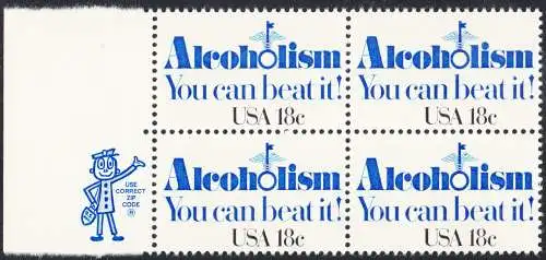 USA Michel 1499 / Scott 1927 postfrisch BLOCK RÄNDER links m/ ZIP-emblem - Kampf gegen den Alkoholismus