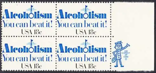USA Michel 1499 / Scott 1927 postfrisch BLOCK RÄNDER rechts m/ ZIP-emblem - Kampf gegen den Alkoholismus