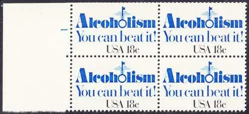 USA Michel 1499 / Scott 1927 postfrisch BLOCK RÄNDER links m/ Platten-# - Kampf gegen den Alkoholismus