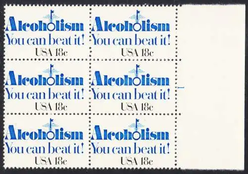 USA Michel 1499 / Scott 1927 postfrisch vert.BLOCK(6) RÄNDER links m/ Platten-# - Kampf gegen den Alkoholismus