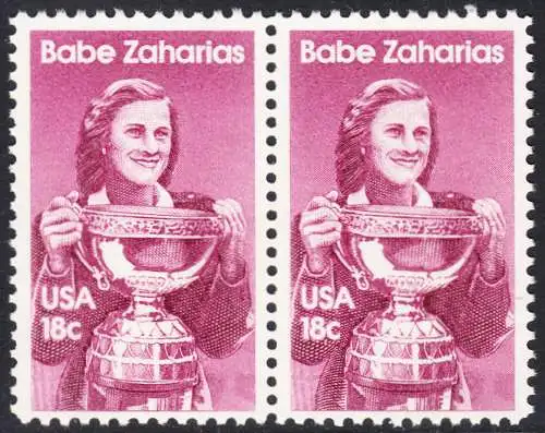 USA Michel 1504 / Scott 1932 postfrisch horiz.PAAR - Sportler: Mildred D. -Babe- Zaharias (1911-1956), Basketball- und Golfspielerin