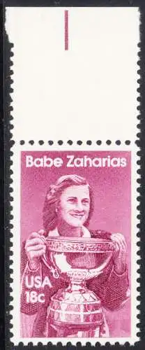 USA Michel 1504 / Scott 1932 postfrisch EINZELMARKE RAND oben (a1) - Sportler: Mildred D. -Babe- Zaharias (1911-1956), Basketball- und Golfspielerin