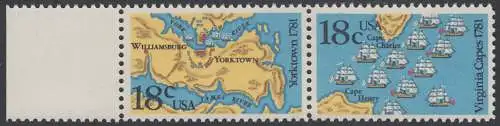 USA Michel 1511-1512 / Scott 1937-1938 postfrisch horiz.PAAR RAND links - 200. Jahrestag der Schlachten von Yorktown und vor der Chesapeake Bay