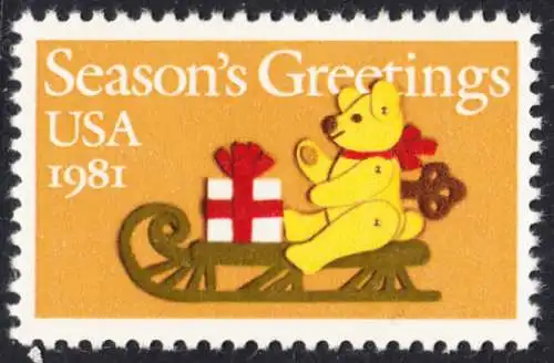 USA Michel 1514 / Scott 1940 postfrisch EINZELMARKE (a2) - Weihnachten: Teddybär auf Schlitten