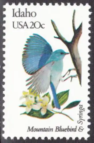 USA Michel 1543 / Scott 1964 postfrisch EINZELMARKE (a1) - Vögel und Blumen der 50 Bundesstaaten: Idaho: Berghüttensänger/Flieder