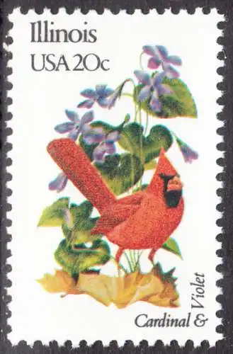 USA Michel 1544 / Scott 1965 postfrisch EINZELMARKE (a1) - Vögel und Blumen der 50 Bundesstaaten: Illinois: Roter Kardinal/Veilchen