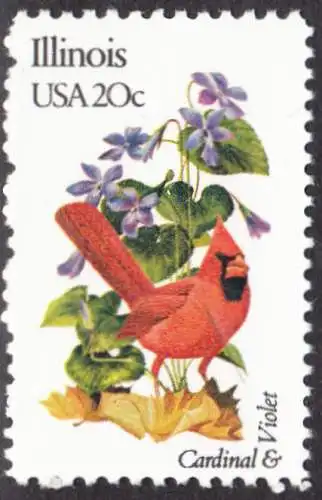 USA Michel 1544 / Scott 1965 postfrisch EINZELMARKE (a2) - Vögel und Blumen der 50 Bundesstaaten: Illinois: Roter Kardinal/Veilchen