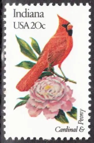 USA Michel 1545 / Scott 1966 postfrisch EINZELMARKE (a1) - Vögel und Blumen der 50 Bundesstaaten: Indiana: Roter Kardinal/Pfingstrose