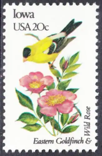 USA Michel 1546 / Scott 1967 postfrisch EINZELMARKE (a1) - Vögel und Blumen der 50 Bundesstaaten: Iowa: Trauerzeisig/Heckenrose