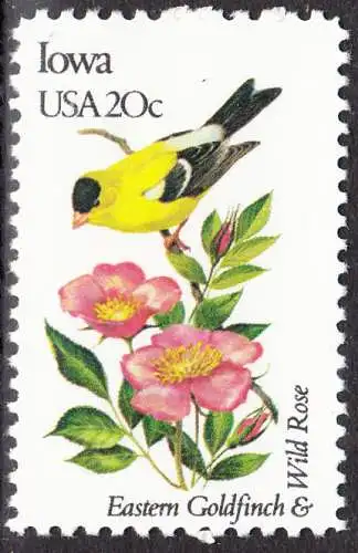 USA Michel 1546 / Scott 1967 postfrisch EINZELMARKE (a2) - Vögel und Blumen der 50 Bundesstaaten: Iowa: Trauerzeisig/Heckenrose