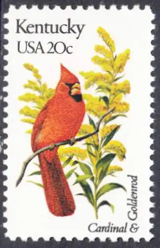 USA Michel 1548 / Scott 1969 postfrisch EINZELMARKE (a1) - Vögel und Blumen der 50 Bundesstaaten: Kentucky: Roter Kardinal/Goldrute