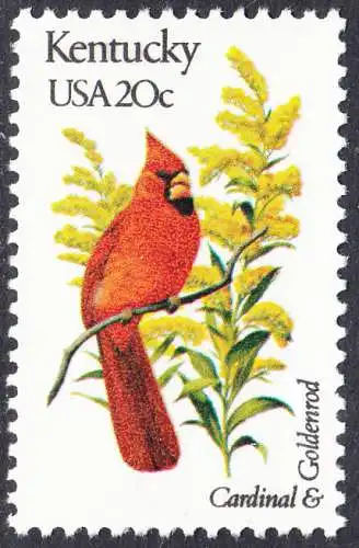 USA Michel 1548 / Scott 1969 postfrisch EINZELMARKE (a2) - Vögel und Blumen der 50 Bundesstaaten: Kentucky: Roter Kardinal/Goldrute