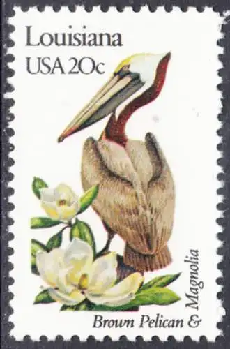 USA Michel 1549 / Scott 1970 postfrisch EINZELMARKE (a1) - Vögel und Blumen der 50 Bundesstaaten: Louisiana: Brauner Pelikan/Magnolie