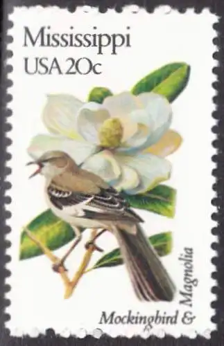 USA Michel 1555 / Scott 1976 postfrisch EINZELMARKE (a1) - Vögel und Blumen der 50 Bundesstaaten: Mississippi: Spottdrossel/Magnolie