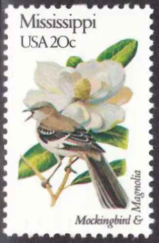 USA Michel 1555 / Scott 1976 postfrisch EINZELMARKE (a2) - Vögel und Blumen der 50 Bundesstaaten: Mississippi: Spottdrossel/Magnolie