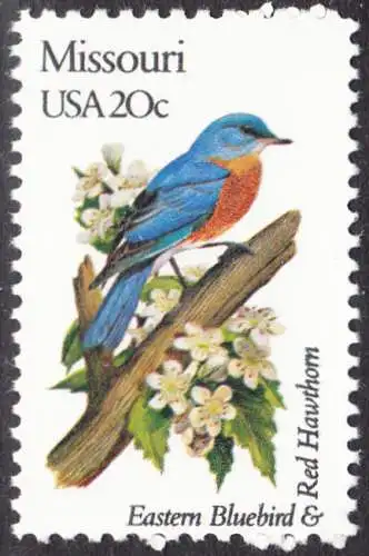 USA Michel 1556 / Scott 1977 postfrisch EINZELMARKE (a1) - Vögel und Blumen der 50 Bundesstaaten: Missouri: Rotkohl-Hüttensänger/Rotdorn