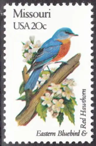 USA Michel 1556 / Scott 1977 postfrisch EINZELMARKE (a2) - Vögel und Blumen der 50 Bundesstaaten: Missouri: Rotkohl-Hüttensänger/Rotdorn