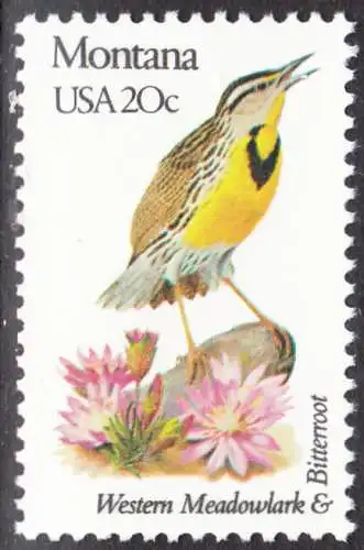 USA Michel 1557 / Scott 1978 postfrisch EINZELMARKE (a1) - Vögel und Blumen der 50 Bundesstaaten: Montana: Westlicher Lerchenstärling/Bitterwurz